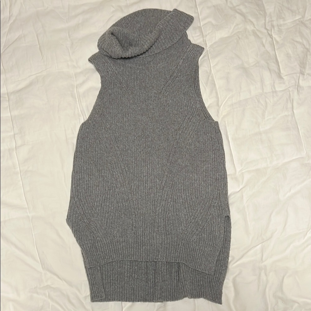 Gray Sleeveless Turtleneck Sweater
